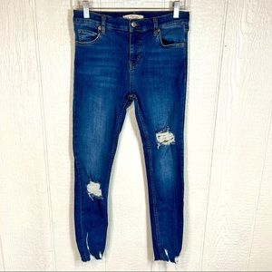 Free People Blue Distressed Ankle Jeans
